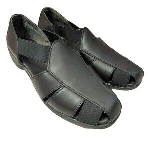 Liz Baker Womens 9M Black Leather Caged Elastic Slip On Wedge Shoes 024-2300READ